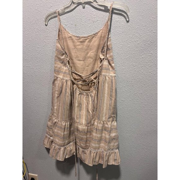 Listicle Mini Dress Women's Small Beige Striped Sleeveless Halter Summer Boho - Picture 2 of 5